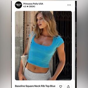 Princess Polly Blue Square Neck Rib Top